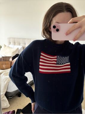 Women's Navy Crewneck Sweater with Flag Motif